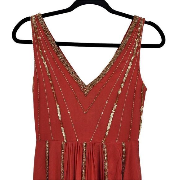 90's Adrianna‎ Papell Silk Bollywood Beaded SharkBite Hem Mini Dress Coral Sz 4 - Picture 6 of 12